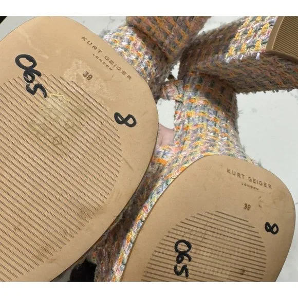 Kurt Geiger 8.5 (39) Platform Kensington London Tweed Fabric Eagle Block heel - Picture 13 of 16